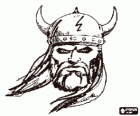 Visage de viking avec moustache et barbe et avec le casque avec des cornes