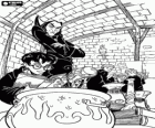 Harry Potter et ses amis dans la classe de Professeur Severus Rogue à Poudlard