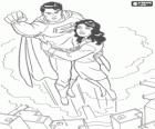 Superman survolant la ville, avec Lois Lane, reporter et son vrai et grand amour