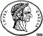 Une pièce d'argent de la Rome antique, un denier avec le visage de Jules César ou Iulius Caesar portaint une couronne de laurier