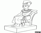 Pharaon assis sur son trône, avec un sceptre nejej, sous la forme d'un fouet, dans la main