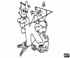 Lettre K avec deux cerfs-volants, de deux touches et d'un chaton, objets qui sont rédigés avec k, en anglais : kites, keys et kitten