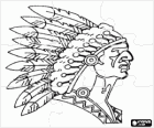 Puzzle de face du chef indien avec les peintures de guerre et les plumes sur la tête