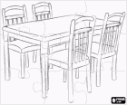 Casse-tête de table de salle à manger avec quatre chaises, tout le bois
