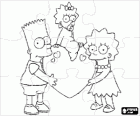 Puzzle de Bart et Lisa, les frères plus grands, levant à la petite Magie sur un coeur
