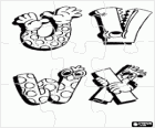 Puzzle de lettres U, V, W et X avec des dessins amusants