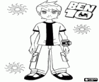 Ben 10 et le Omnitrix, avec trois soleils et le logo de Ben 10