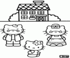 Hello Kitty avec ses grands-parents devant la maison