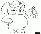 Éléphant avec un chapeau de Père Noël et arbres de Noël dans le tube