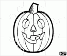 Puzzle de Jack O'Lantern ou Citrouille-lanterne, typique de la fête de Halloween avec une monstrueux face à être éclairée avec une bougie