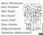 Carte de Noël avec des enfants qui chantaient des chants de Noël