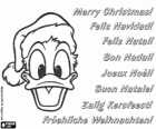 Carte de Noël avec le visage de Donald Duck avec un bonnet de Père Noël 