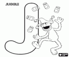 Lettre J avec Grover faint le jonglage. Alphabet de la Rue Sésame ou Sesame Street