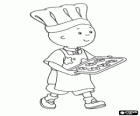 Caillou en aidant dans la cuisine avec son chapeau de chef cuisinier et de préparer des biscuits