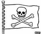 Drapeau ou Pavillon pirate avec tête de mort surmontant deux tibias entrecroisés, le Jolly Roger