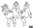 Trois clowns satant et dansent