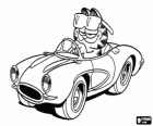 Garfield dans sa voiture sport décapotable