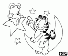 Garfield et Pooky, son ours en peluche, à la lune et les étoiles