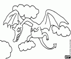 Dragon ailé volant parmi les nuages