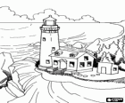 Phare et la maison de gardien de phare, une tour avec une lampe puissante sur le haut à côté de la côte pour la navigation des navires