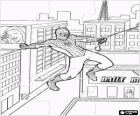 Puzzle de Spiderman sautant entre les bâtiments de la ville avec son balancement avec son toile d'araignée