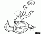 joueur de basketball en fauteuil roulant de lancer la balle au panier