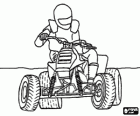 Quad, VTT ou quadricycle avec le pilote avec le casque réglementaire protégées