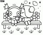 Pucca et Garu assis sur un banc de parc