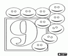 Numéro 9 avec neuf heureux faces ou smiley