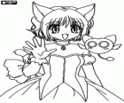 Momomiya Ichigo, le personnage principal de Tokyo Mew Mew, transformé en Mew Ichigo avec son robot Masha