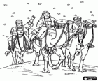 Les Rois Mages d'Orient à dos de ses chameau sur une nuit étoilée
