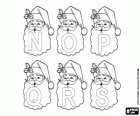 Alphabet de Noël, les lettres du Père Noël. Majuscules N à S dans la barbe du Santa Claus
