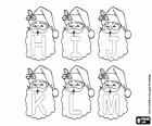 Alphabet de Noël, les lettres du Père Noël. Majuscules H à M dans la barbe du Santa Claus