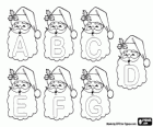 Alphabet de Noël, les lettres du Père Noël. Majuscules A à G dans la barbe du Santa Claus