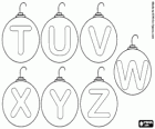 Alphabet de boules de Noël. Lettres majuscules T à Z