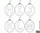 Alphabet de boules de Noël. Lettres majuscules H à M 