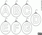 Alphabet de boules de Noël. Lettres majuscules A à G 