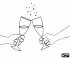 Un lever son verre ou tchin-tchin avec les verres de champagne