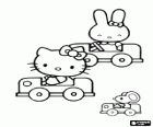 Hello Kitty et ses amis qui circulent dans leurs petites voitures
