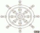 La roue du dharma, dharmachakra ou Dhammacakka, le symbole du bouddhisme