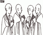 Groupe de moines bouddhistes, bhiksu ou Bhikkhu