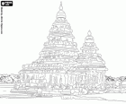 Le Temple du Rivage est situé dans la baie du Bengale et est construit de blocs de granit, Mahâballipuram ou Mamallapuram, Inde