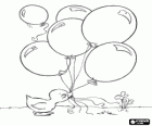 Bébé canard avec des ballons au bec