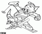 Tom et Jerry à la neige avec des skis