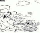 Tom et Jerry dans un pique-nique avec barbecue de poisson
