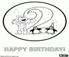 Elmo et deux pingouins dans une carte d'anniversaire pour 2 ans