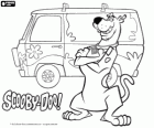Scooby Doo fiers en face de le classic fourgon hippie Volkswagen Combi