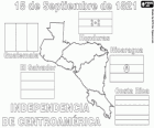 Indépendance de l'Amérique centrale, Septembre 15, 1821. Commémoration de l'indépendance de l'Espagne dans les pays modernes du Guatemala, du Honduras, El Salvador, Nicaragua et Costa Rica