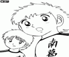 Les joueurs de football dans un match de Captain Tsubasa, Olive et Tom