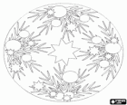 Mandala de Noël avec des étoiles, des boules et des feuilles de sapin